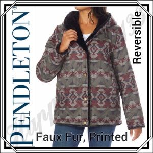 Pendleton Faux Fur Printed Coat Jacket Reversible